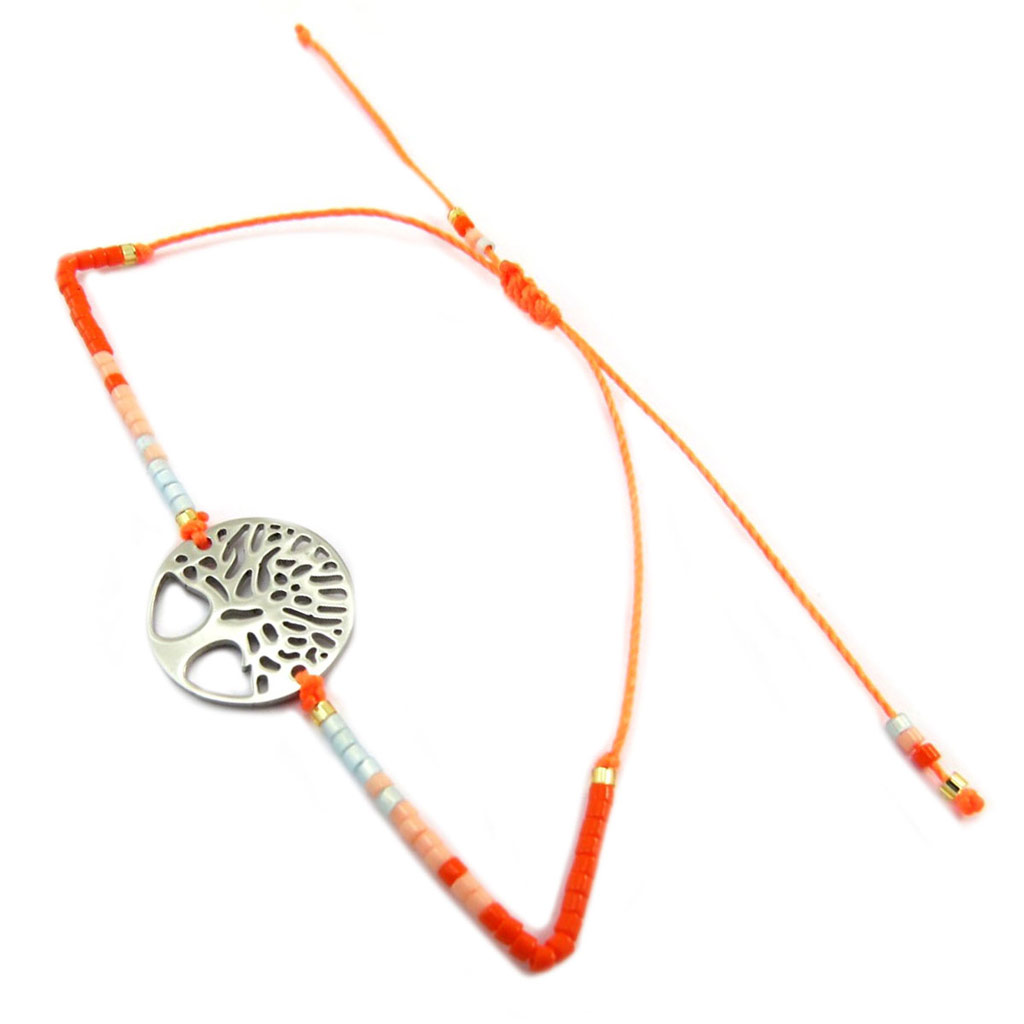 Bracelet ethnique acier \'Arbre de Vie\' orange - 15 mm - [P5068]