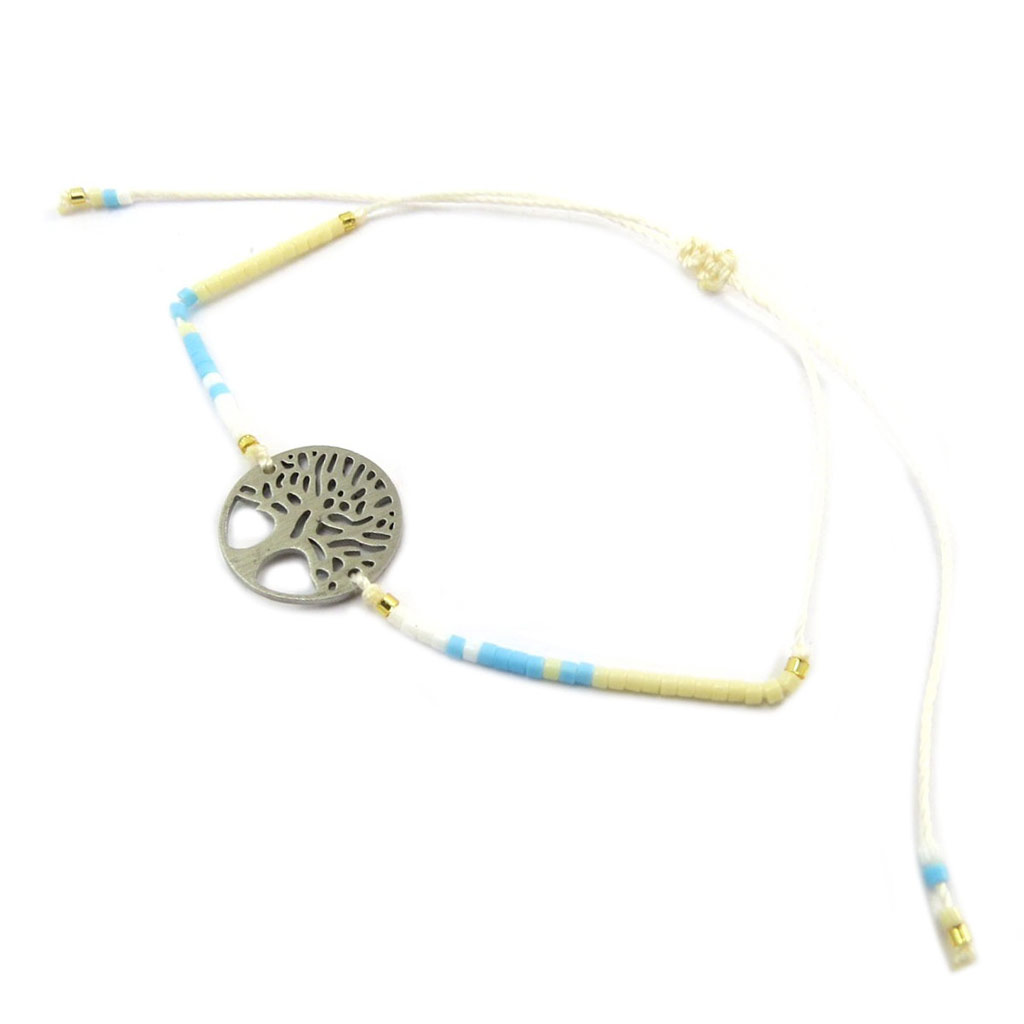 Bracelet ethnique acier \'Arbre de Vie\' bleu beige - 15 mm - [P5069]