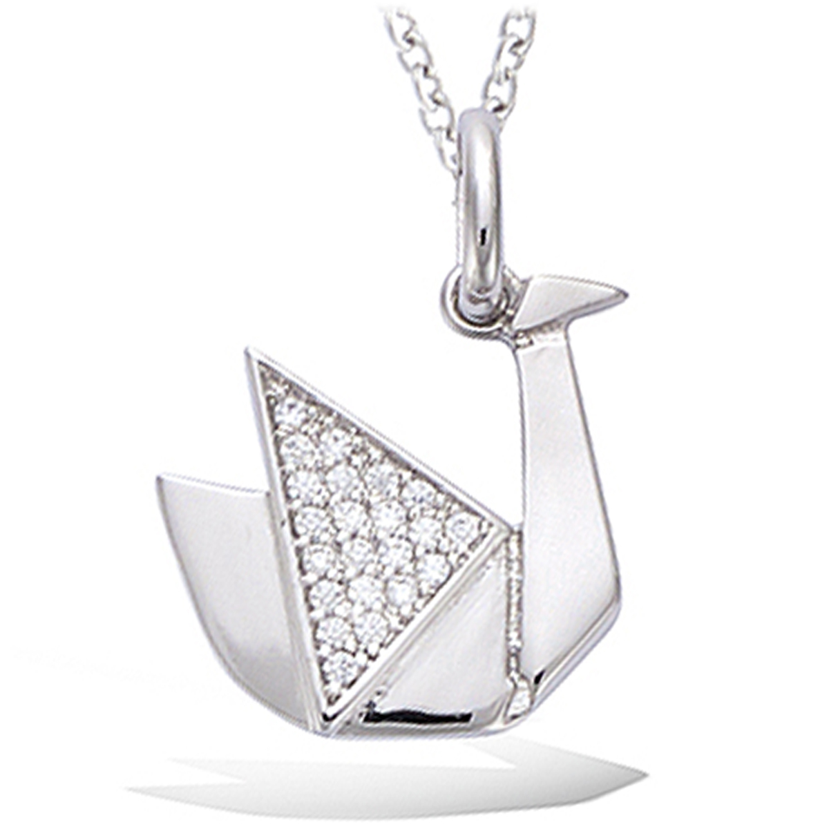 Pendentif Argent \'Origami\' argenté (rhodié) cygne - 15x15 mm - [P5096]