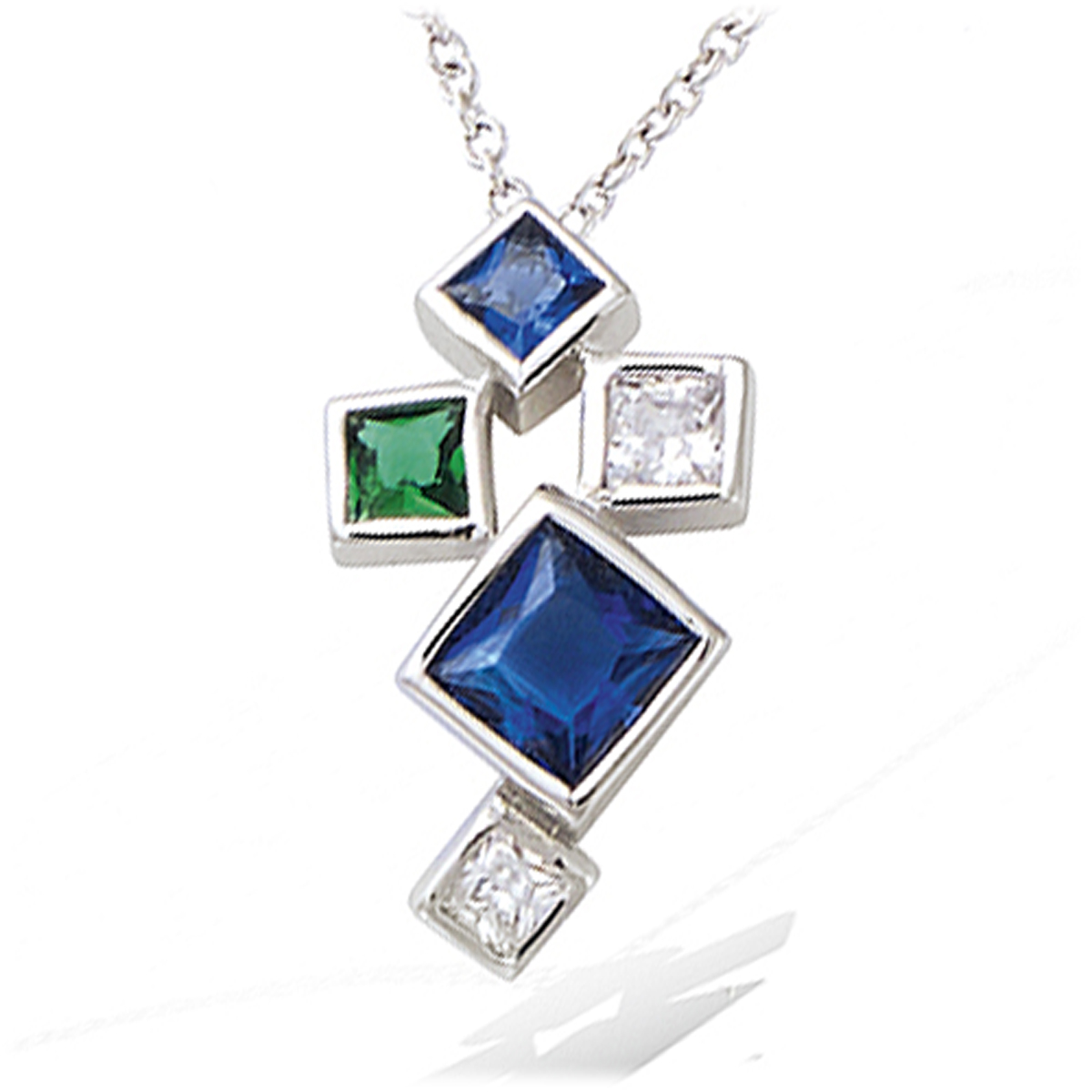 Pendentif Argent \'Sissi\' bleu vert blanc argenté (rhodié) - 20x10 mm - [P5101]