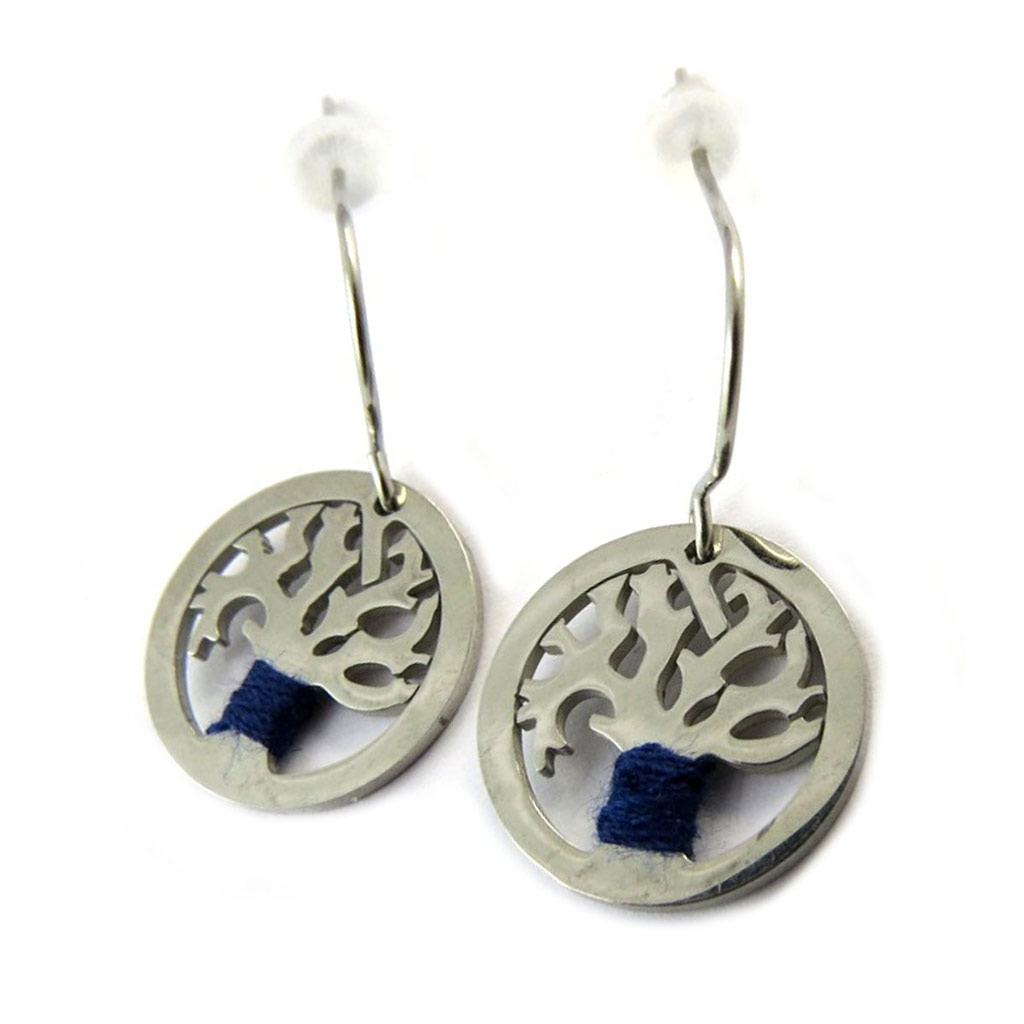 Boucles Acier \'Arbre de Vie\' bleu gris - 15 mm - [N6285]