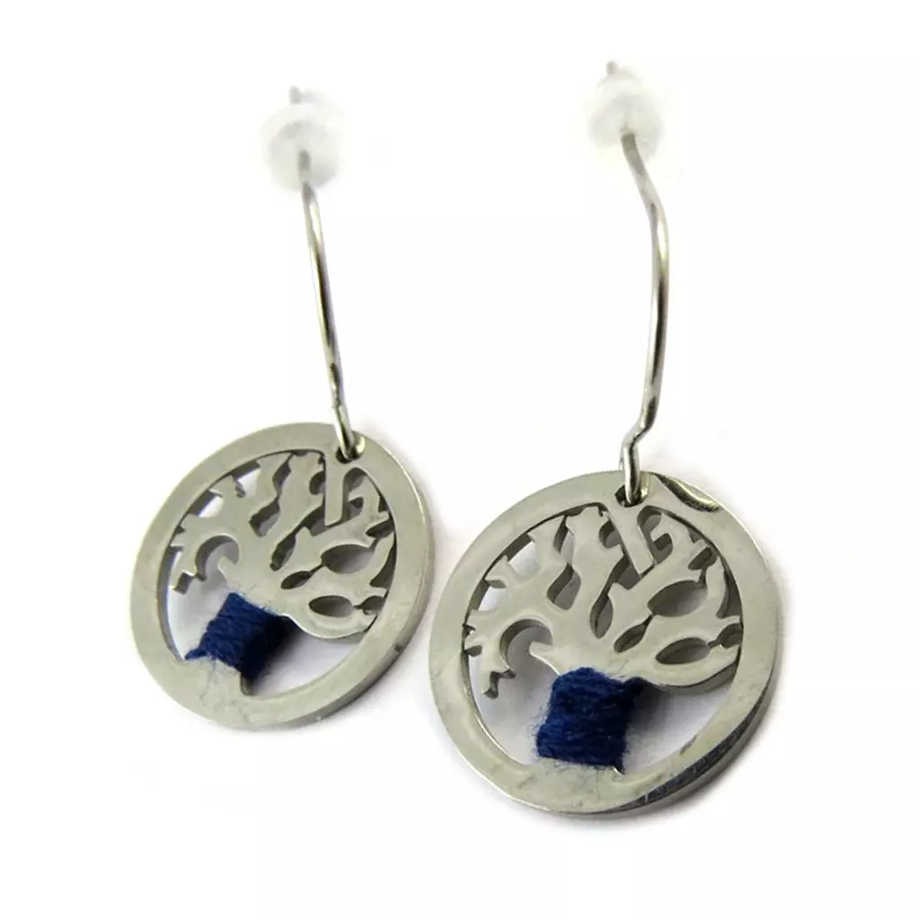 les trésors de lily Boucles Acier 'Arbre de Vie' bleu gris 15 mm [N6285]