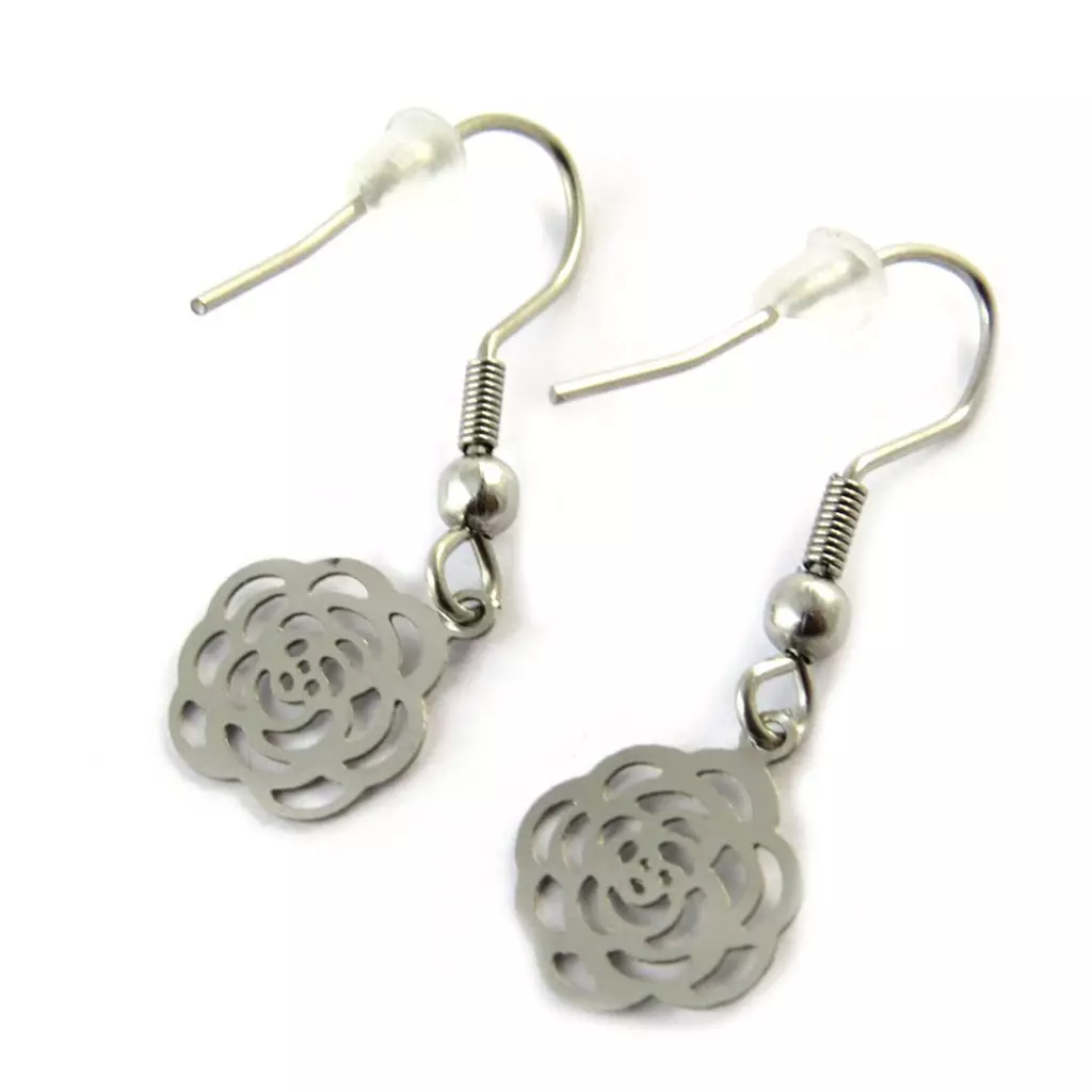 les trésors de lily Boucles Acier 'Rosa Romantica' 10 mm [N6313]