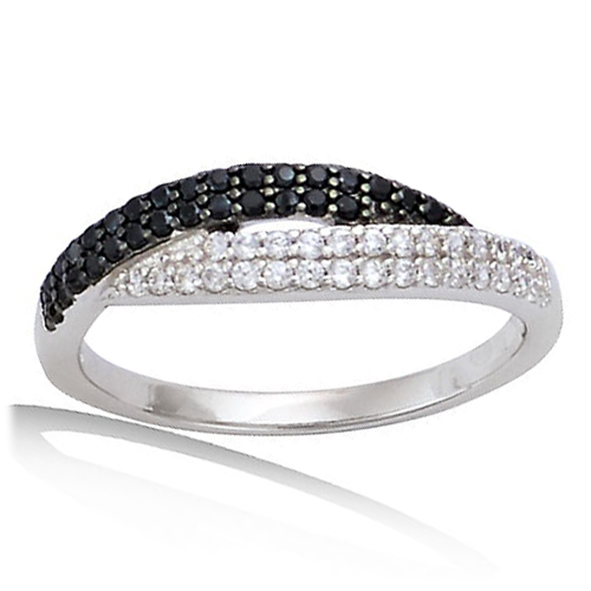 Bague Argent \'Sissi\' noir blanc (rhodié) - 5 mm - [N6921]