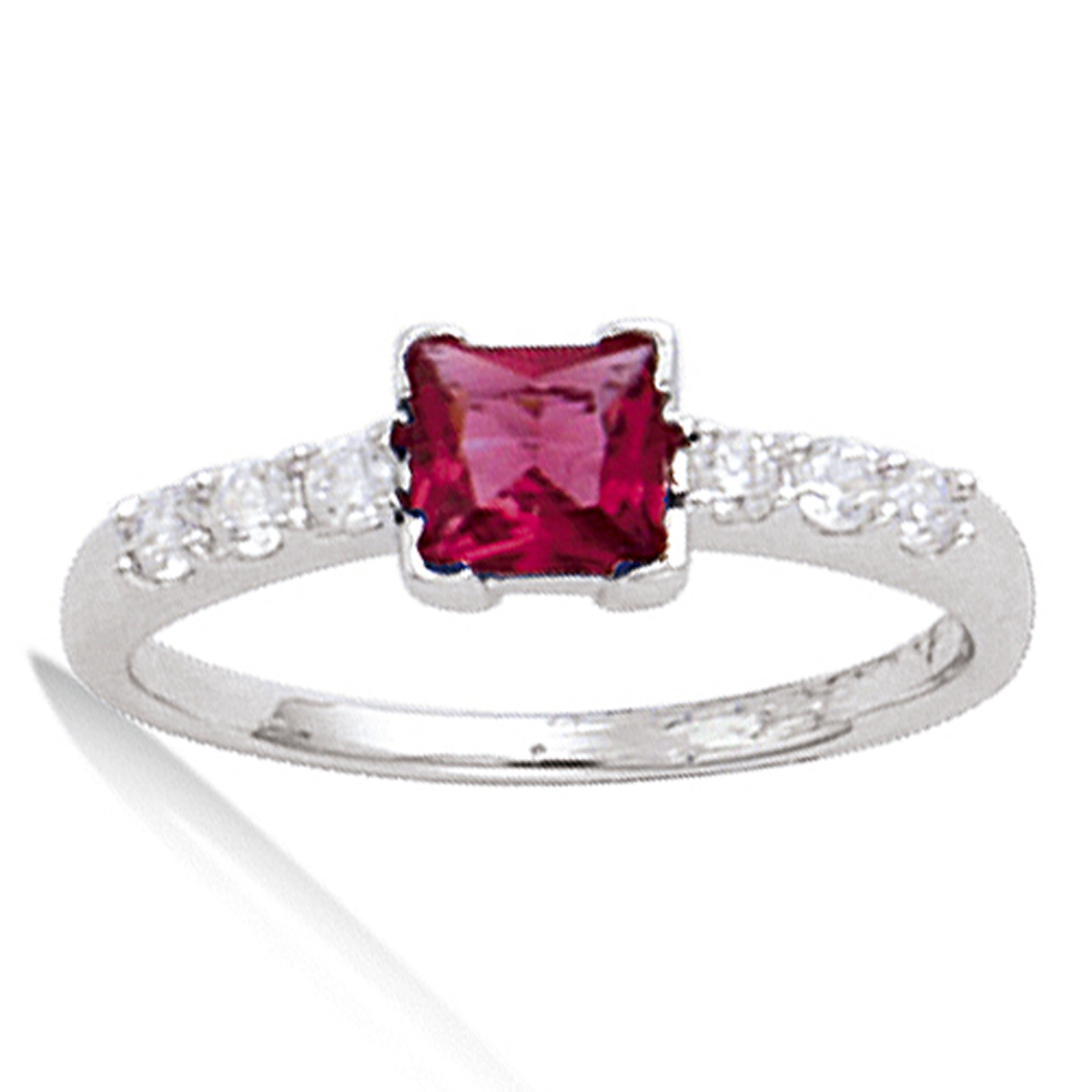 Bague Argent \'Sissi\' rubis blanc (rhodié) - 5 mm - [N6930]