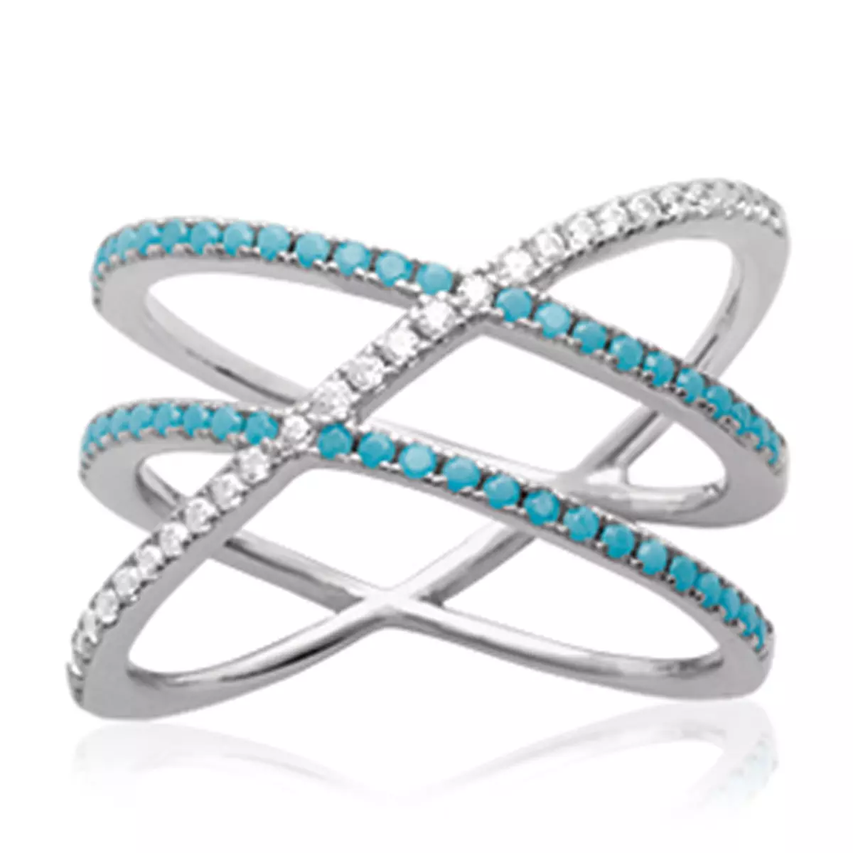 les trésors de lily Bague Argent 'Navajos' turquoise blanc argenté (rhodié) 16 mm [N6944]