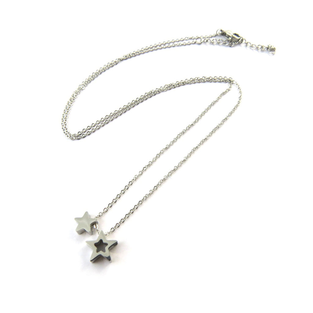 Collier acier \'Etoiles\' gris argenté  - [N7069]