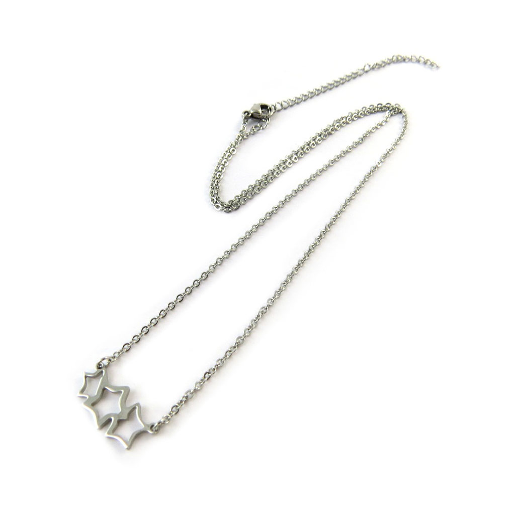 Collier acier \'Etoiles\' gris argenté  - [N7070]