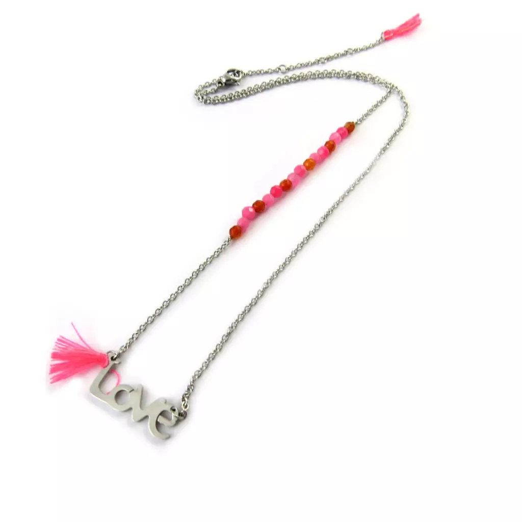 les trésors de lily Collier acier 'Love' rose gris argenté [N7075]