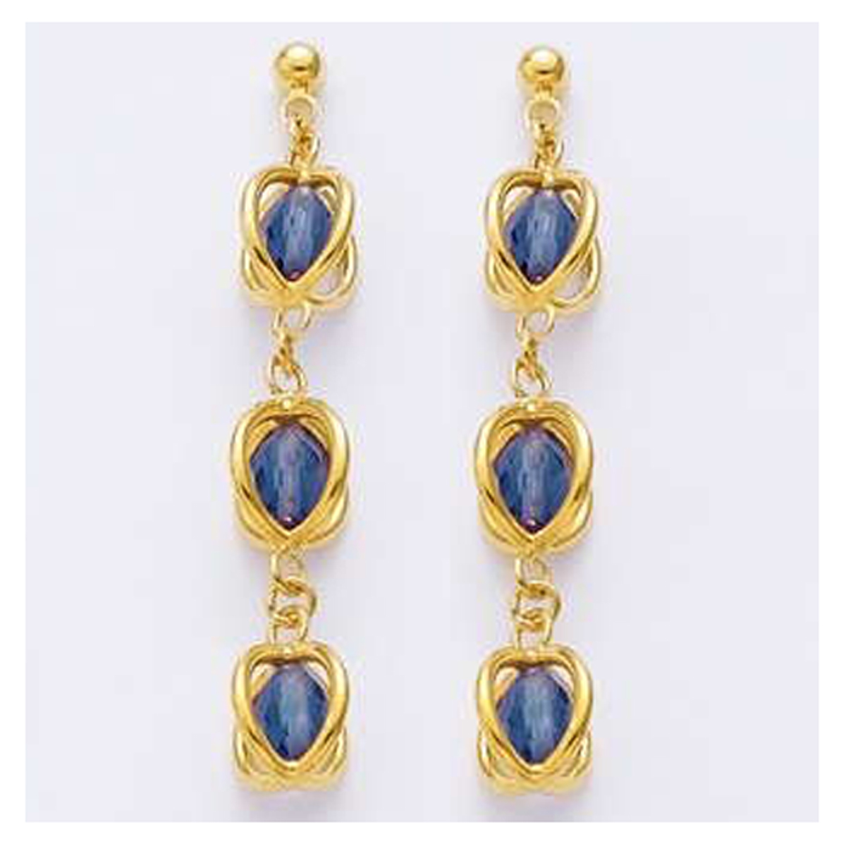 Boucles Plaqué Or \'Mélodie\' bleu doré - 43x6 mm - [N7116]