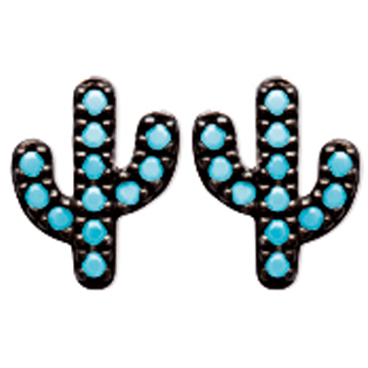 Boucles Argent \'Cactus\' turquoise noir (rhodié) - 7x7 mm - [N7130]