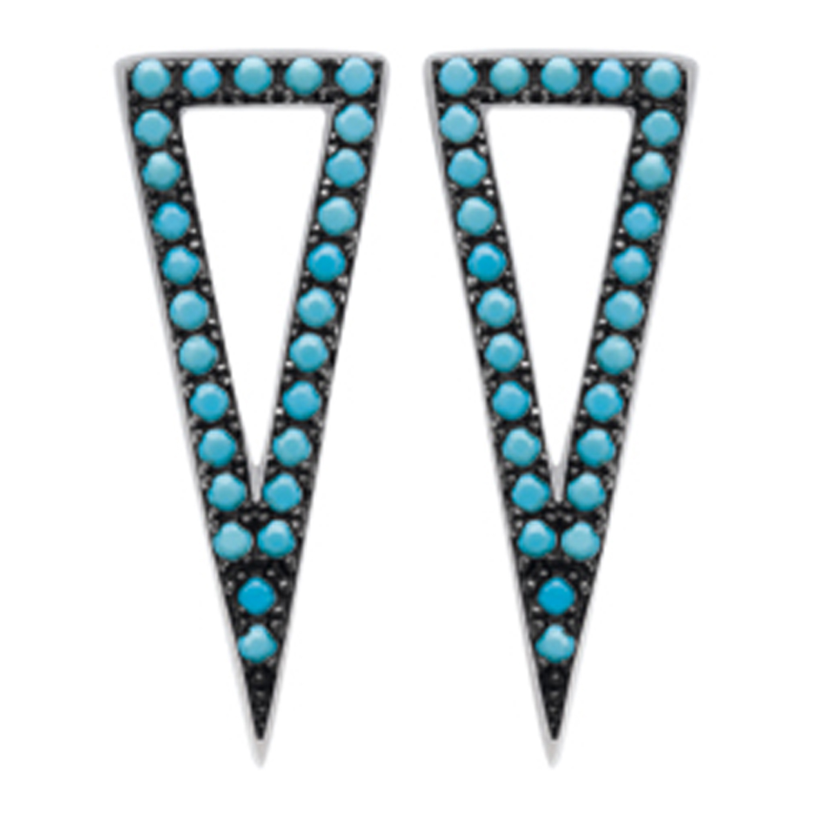 Boucles argent \'Navajos\' turquoise (triangles) rhodié - 19x7 mm - [N7138]