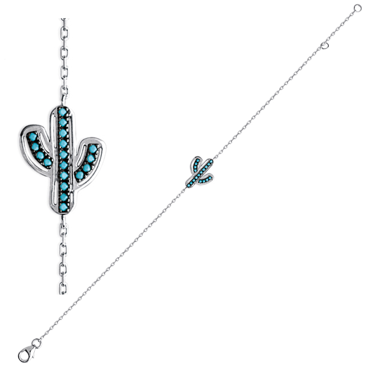 Bracelet argent \'Cactus\' turquoise argenté (rhodié) - 14x11 mm - [N7153]