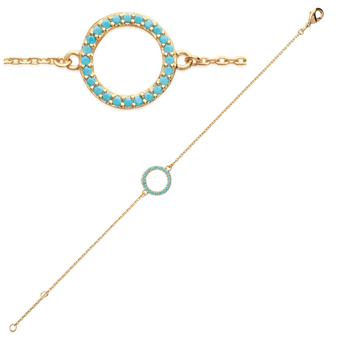 Bracelet Plaqué or \'Navajos\' turquoise doré - 12 mm - [N7155]