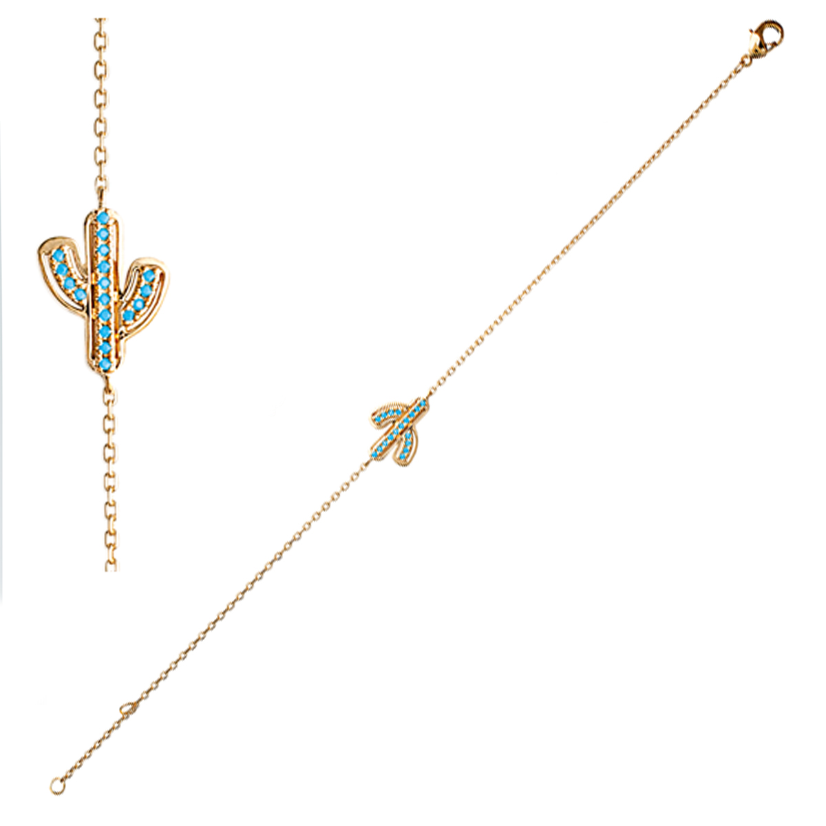 Bracelet Plaqué or \'Cactus\' turquoise doré - [N7156]