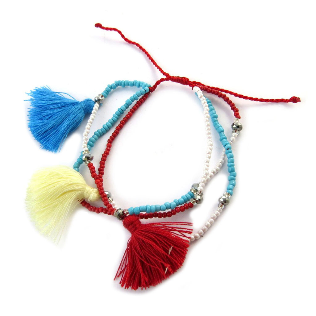 Bracelet ethnique \'Altaï\' bleu blanc rouge - [N7198]