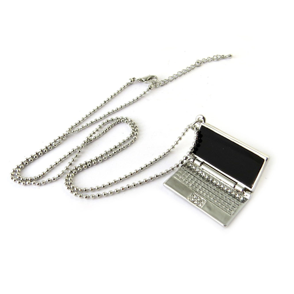 Collier sautoir \'Ordinateur Portable\'  noir argenté - [N7211]