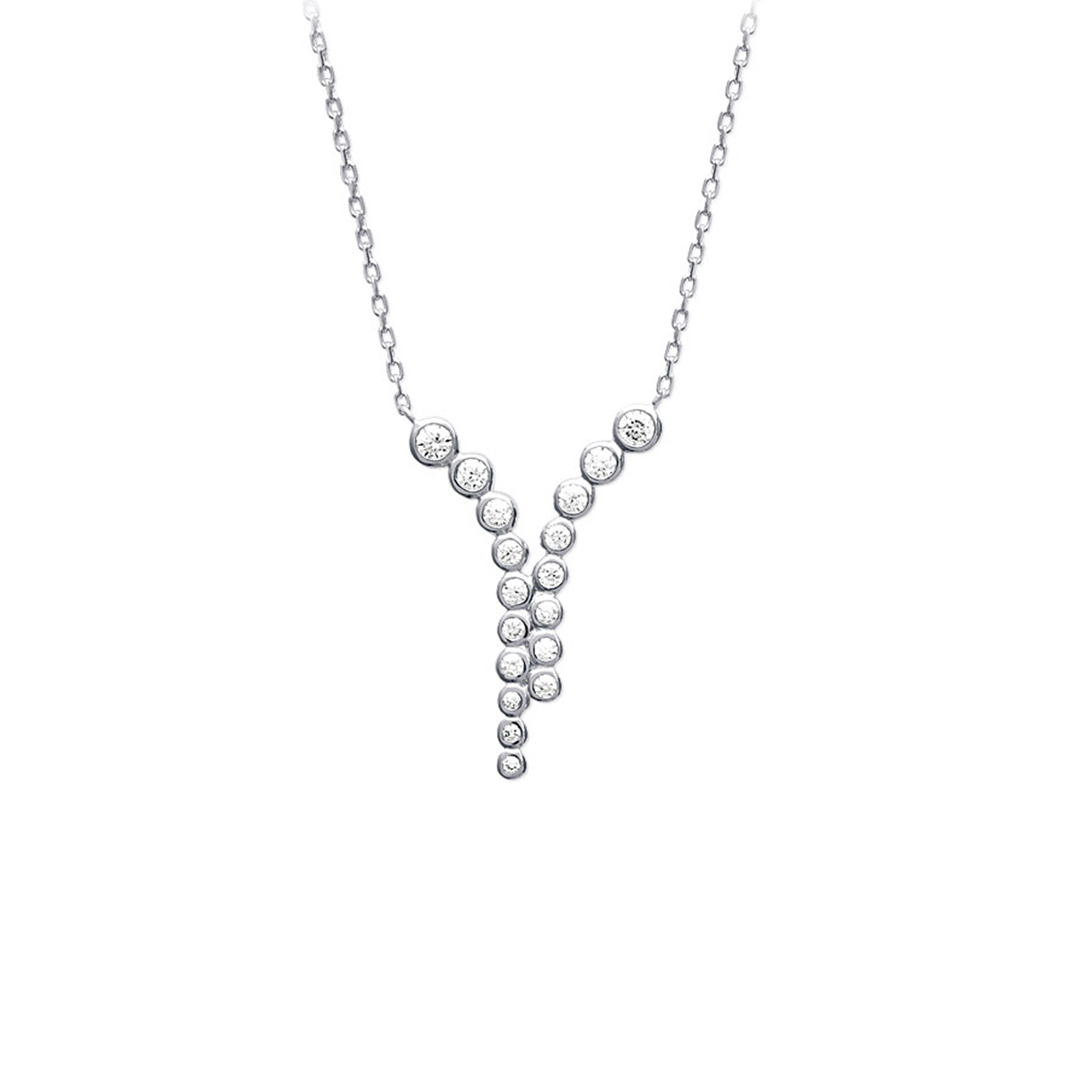 Collier Argent \'Sissi\' blanc argenté (rhodié) - 30x20 mm - [N7313]