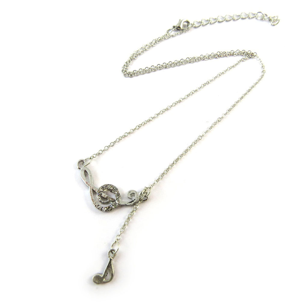 Collier Créateur \'Clé de Sol\' blanc argenté - [N8162]