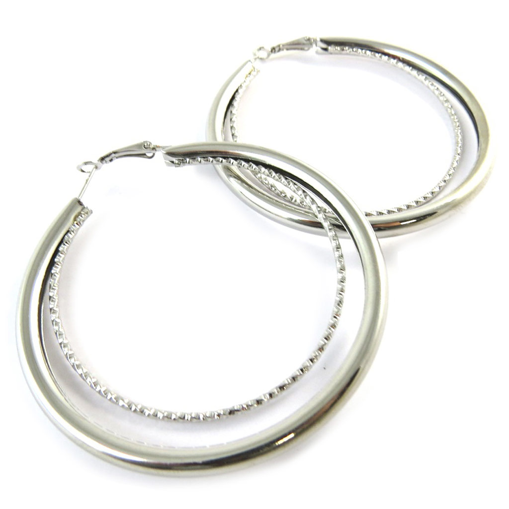 Créoles \'Chorégraphie\' argenté - Ø 68 mm 6 mm - [N9340]