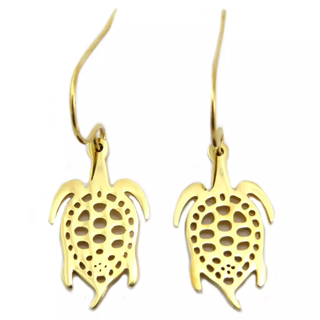 les trésors de lily Boucles Acier 'Tortue' doré 18x11 mm [P6608]