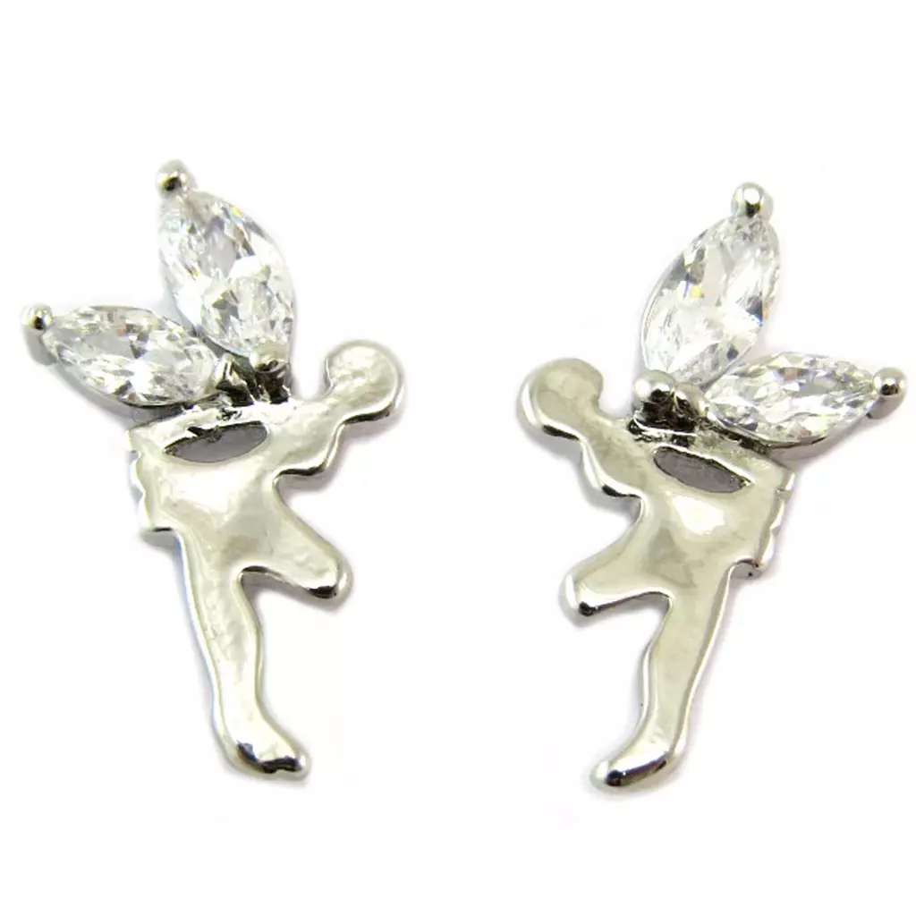 les trésors de lily Boucles Acier 'Fée Clochette' blanc argenté 17x10 mm [P6611]