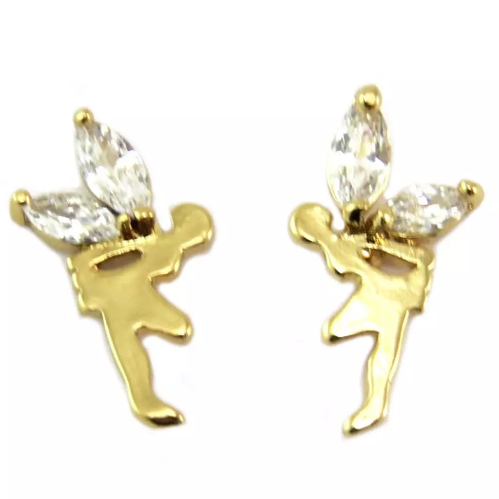 les trésors de lily Boucles Acier 'Fée Clochette' blanc doré 17x10 mm [P6612]