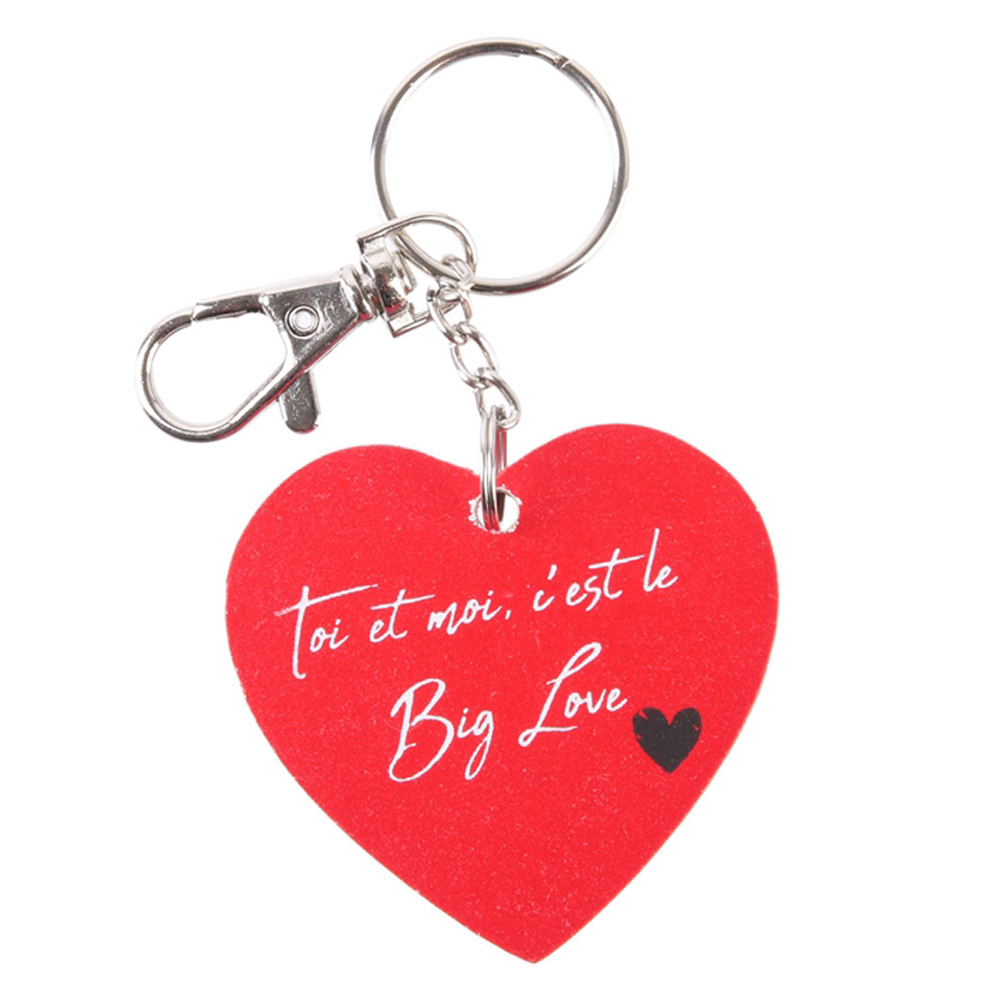 Porte-clés bois coeur \'Mots d\'Amour\' rouge (Toi et moi, c\'est le Big Love) - 5x5 cm - [Q3269]