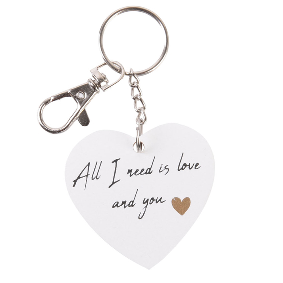 Porte-clés bois coeur \'Mots d\'Amour\' blanc (All i need is love and you) - 5x5 cm - [Q3272]