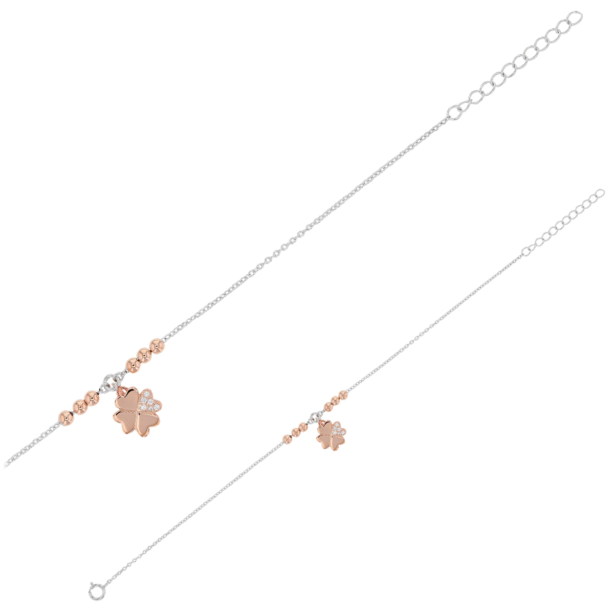 Bracelet Argent \'Trèfle\' rosé argenté (rhodié) - 10 mm - [Q3337]