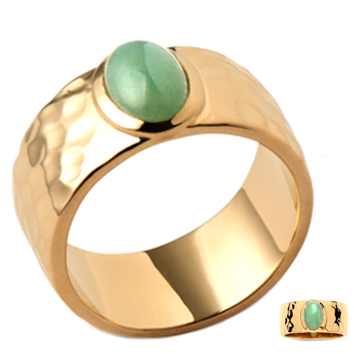 Bague Plaqué Or \'Cleopatra\' aventurine doré - 10 mm - [Q3692]