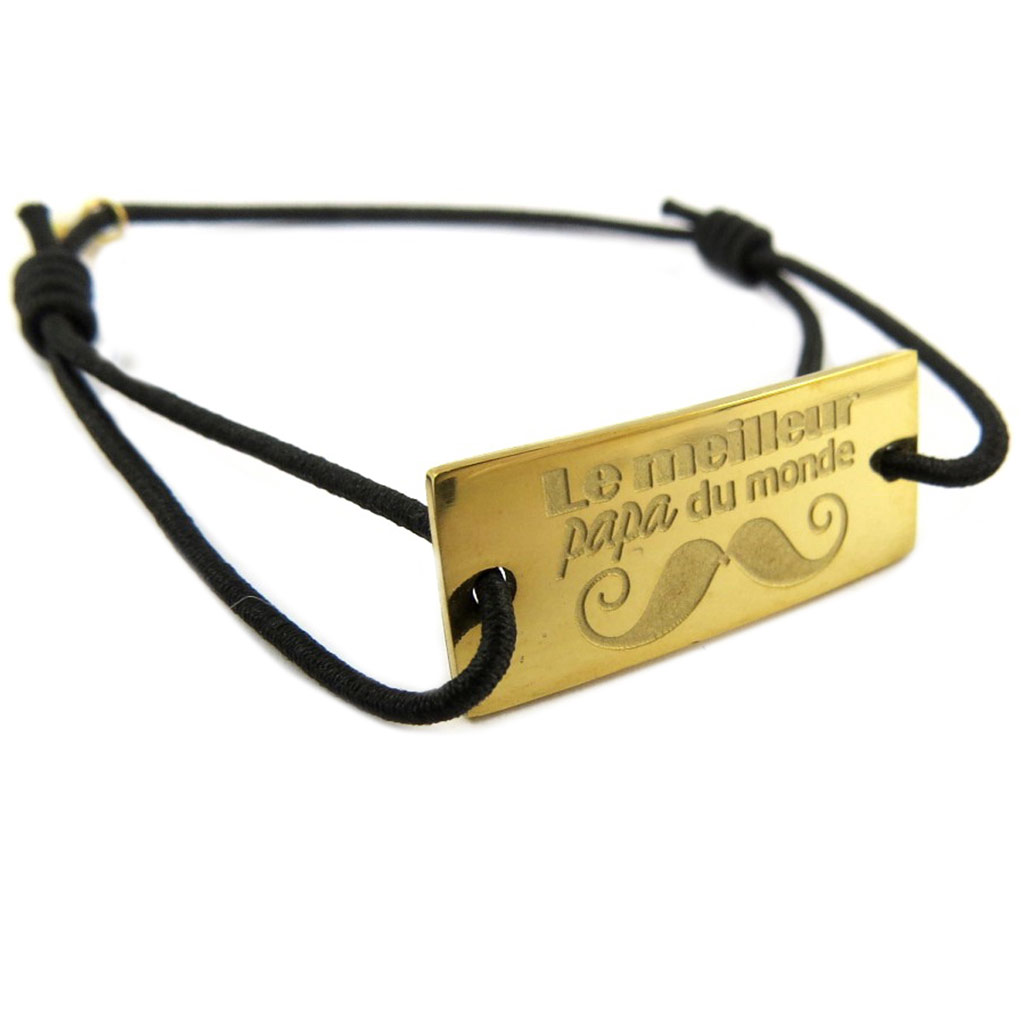 Bracelet créateur Acier \'Messages\' doré (Le Meilleur Papa du monde) - 24x10 mm - [P7248]