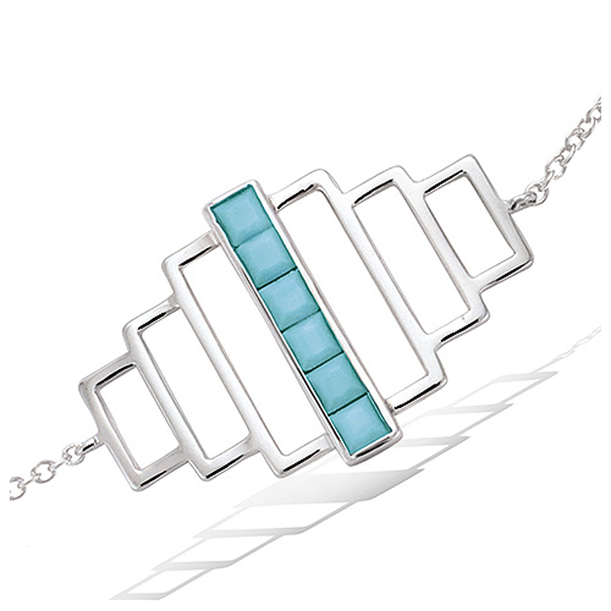Bracelet Argent \'Boho\' turquoise argenté (rhodié) - 30x20 mm - [P8005]