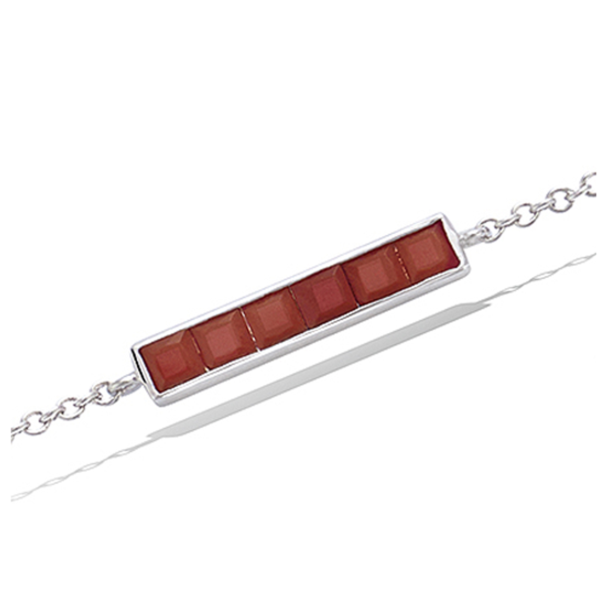 Bracelet Argent \'Boho\' rouge argenté (rhodié) - 20x4 mm - [P8011]
