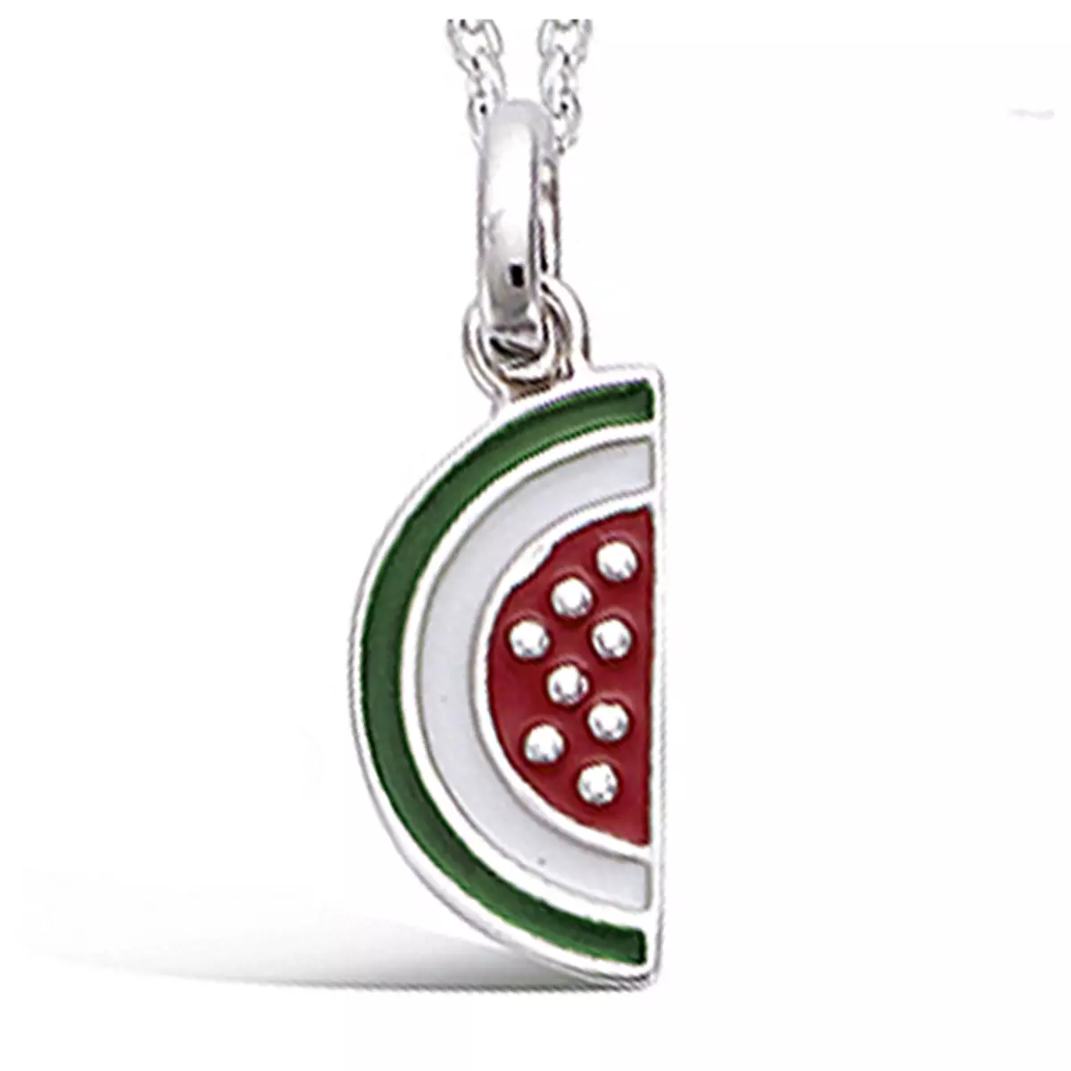 les trésors de lily Pendentif Argent 'Pastèque' rouge vert argenté (rhodié) 12x6 mm [P8029]