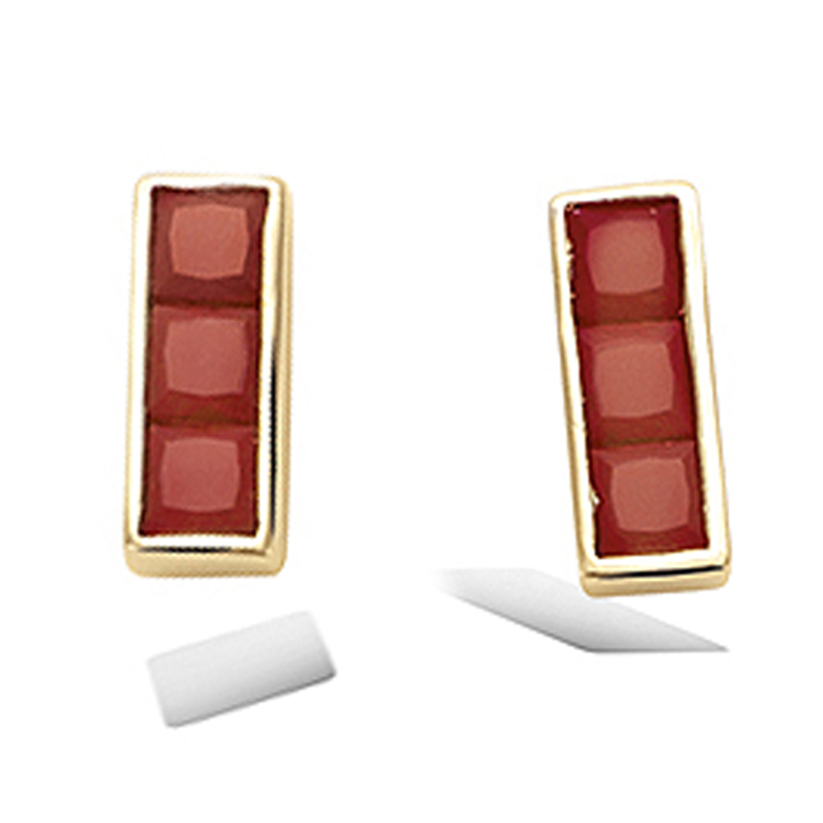 Boucles plaqué or \'Boho\' rouge doré - 10x4 mm - [P8042]