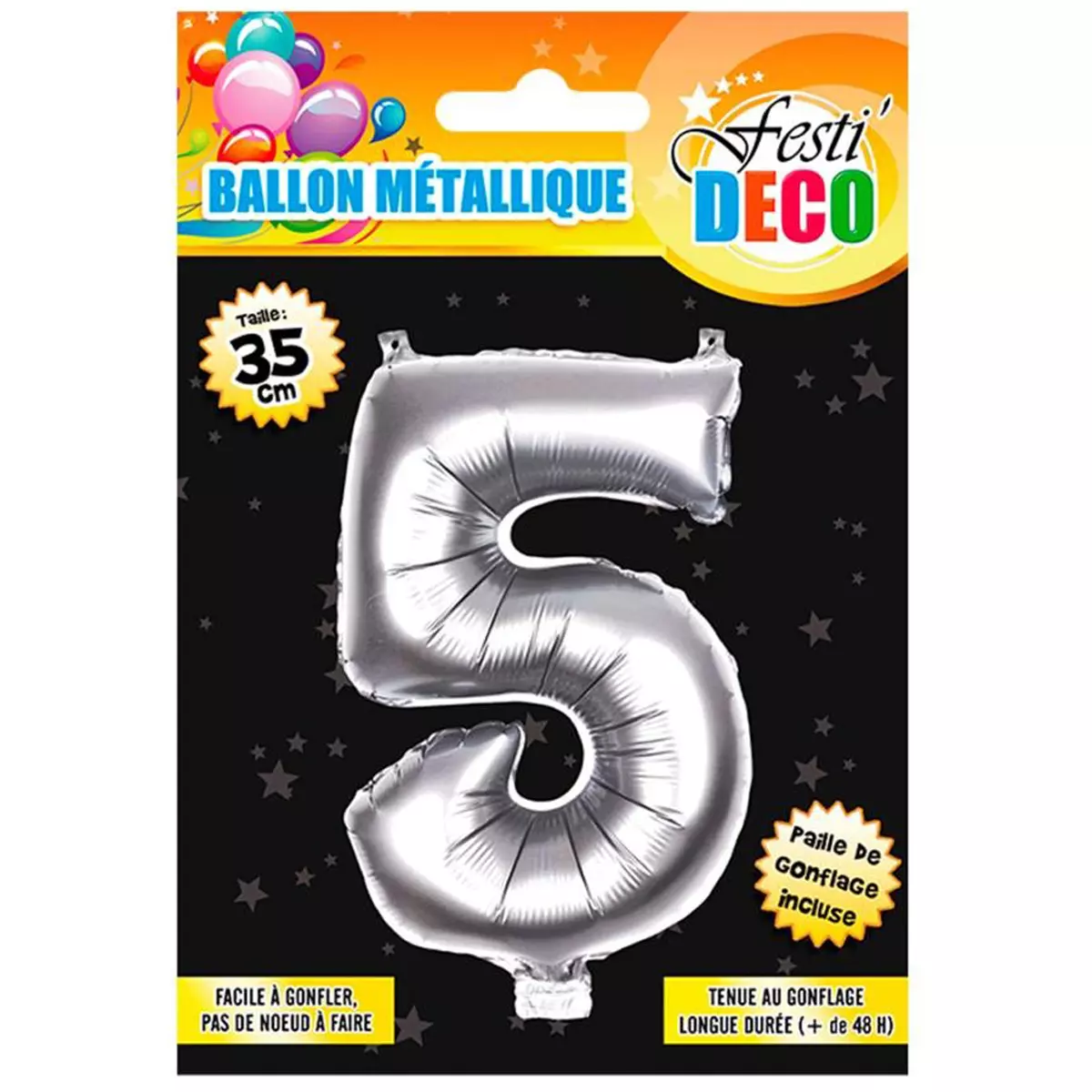 les trésors de lily Ballon métallique 'Chiffre 5' argenté 35 cm [Q4521]