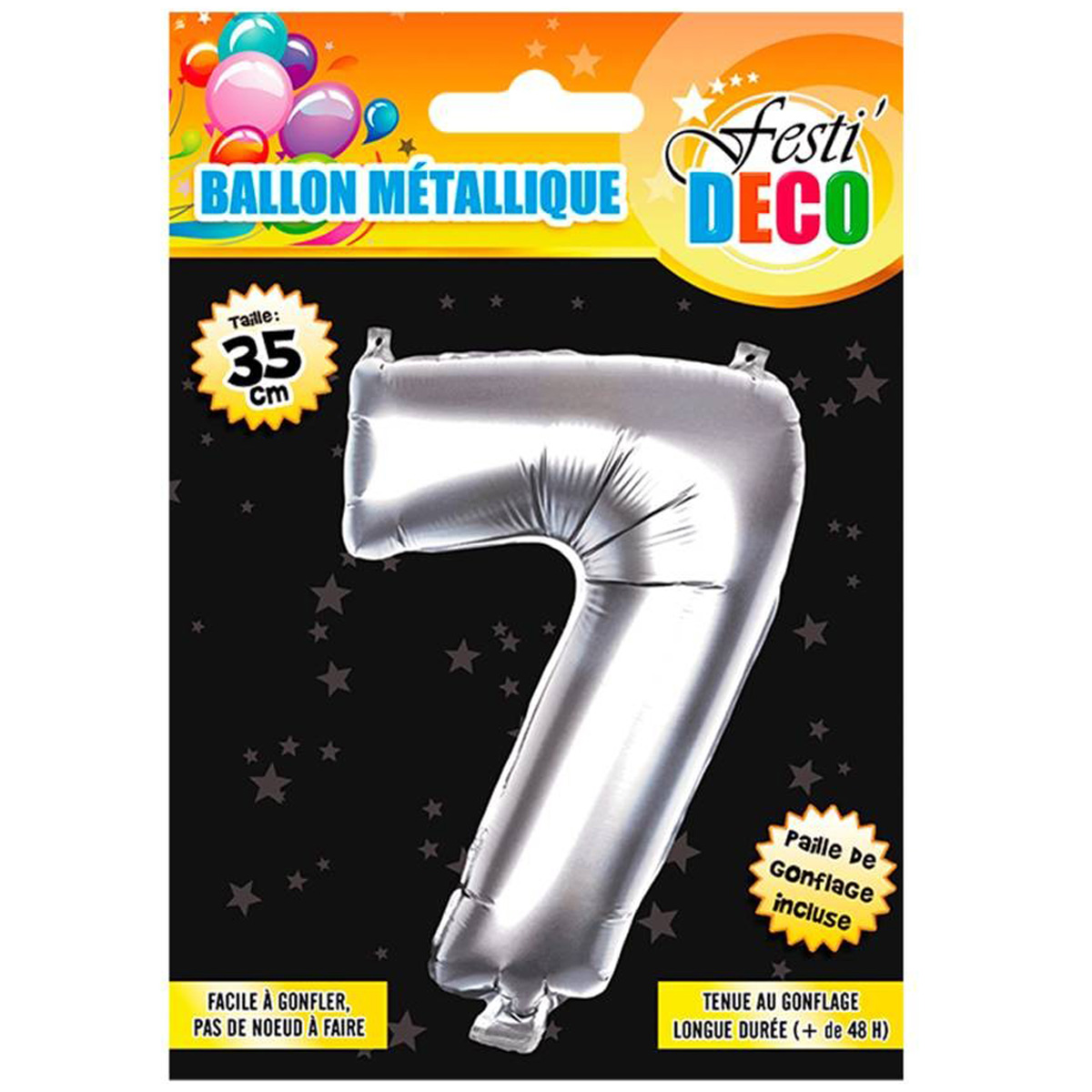 Ballon métallique \'Chiffre 7\' argenté - 35 cm - [Q4523]