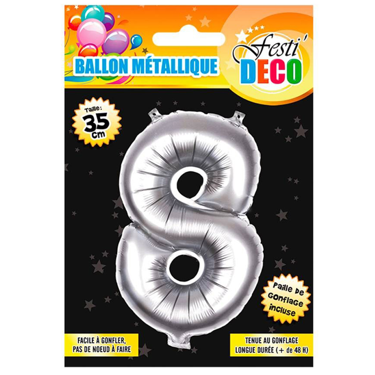 Ballon métallique \'Chiffre 8\' argenté - 35 cm - [Q4524]