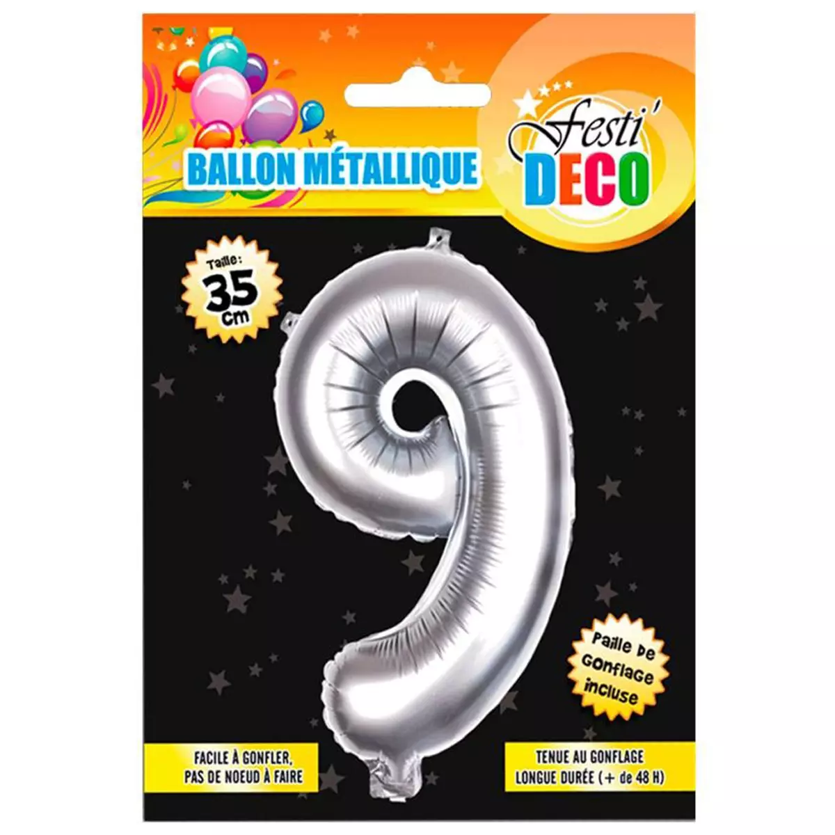 les trésors de lily Ballon métallique 'Chiffre 9' argenté 35 cm [Q4525]