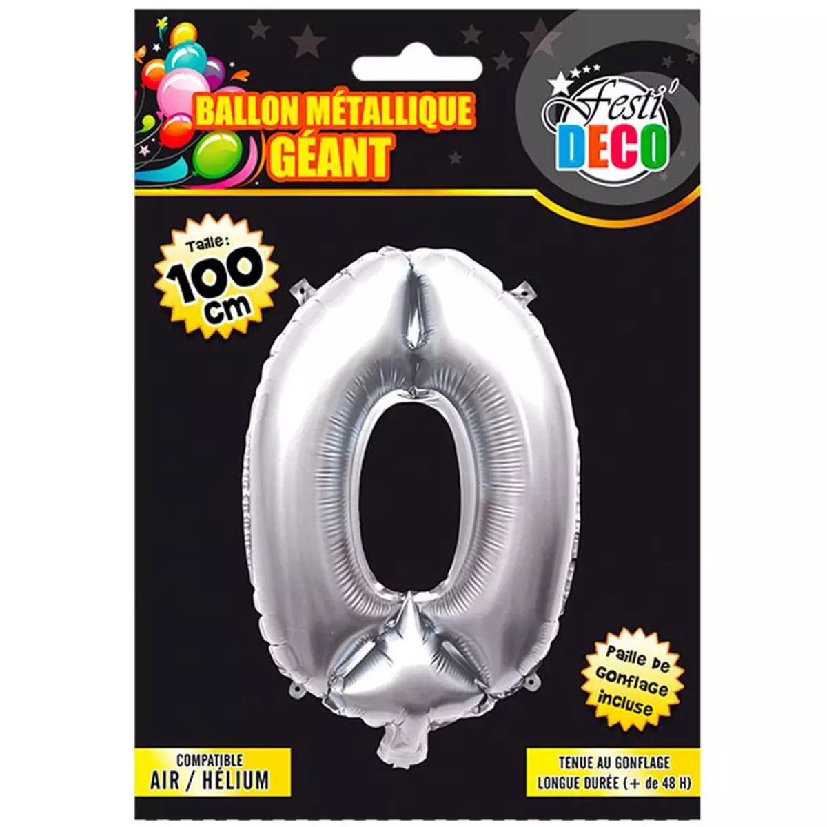 les trésors de lily Ballon métallique 'Chiffre 0' argenté 1 m [Q4526]