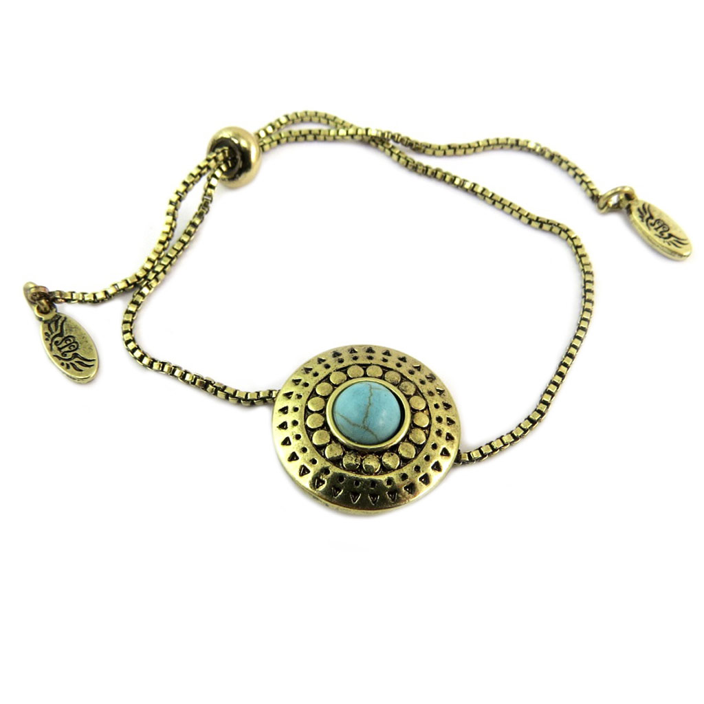 Bracelet créateur \'Boho\' turquoise doré - 18 mm - [P8157]