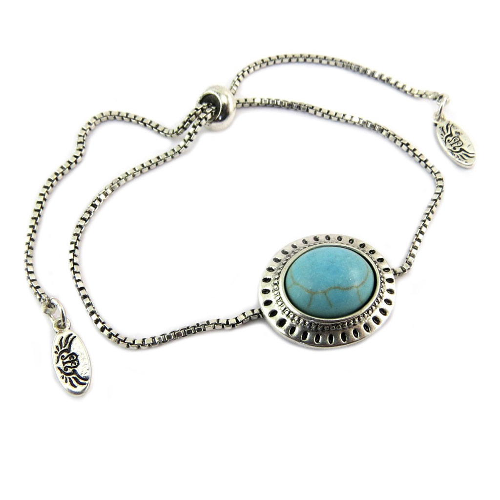 Bracelet créateur \'Boho\' turquoise argenté - 19x17 mm - [P8159]