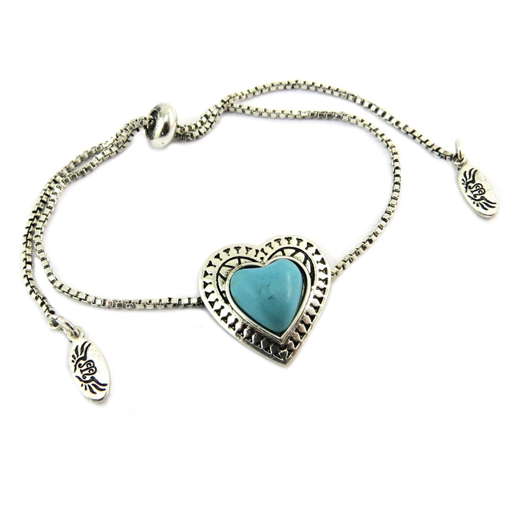 Bracelet créateur \'Boho\' turquoise argenté (love) - 18x17 mm - [P8160]