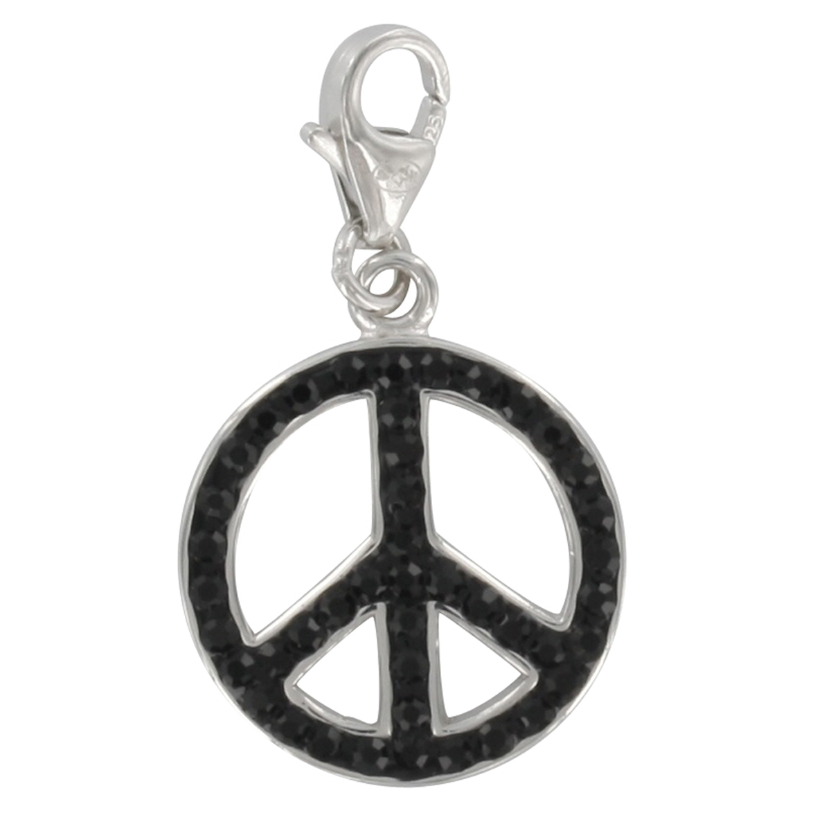 Pendentif charm argent \'Peace\' noir argenté (rhodié) - 17 mm - [Q4886]