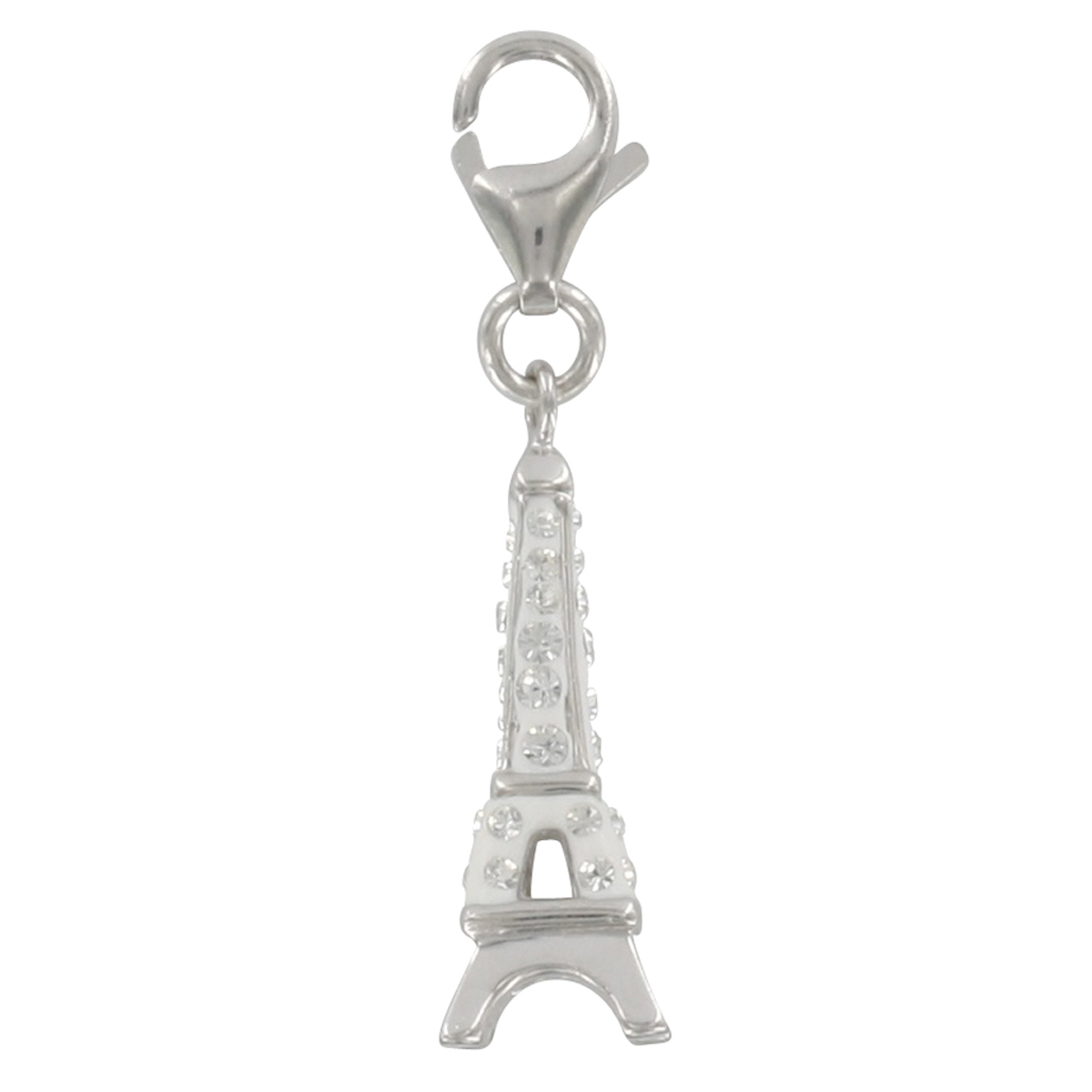 Pendentif charm argent \'Tour Eiffel\' blanc argenté (rhodié) - 20x8 mm - [Q4893]