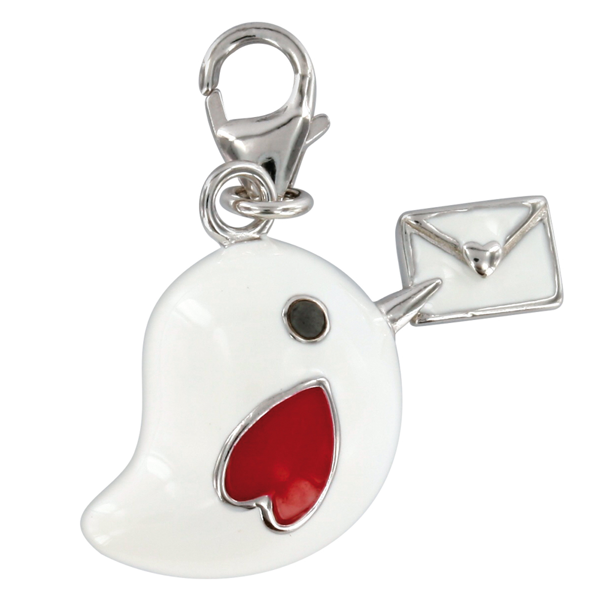 Pendentif charm argent \'Oiseau Love\' blanc argenté (rhodié) - 25x13 mm - [Q4896]