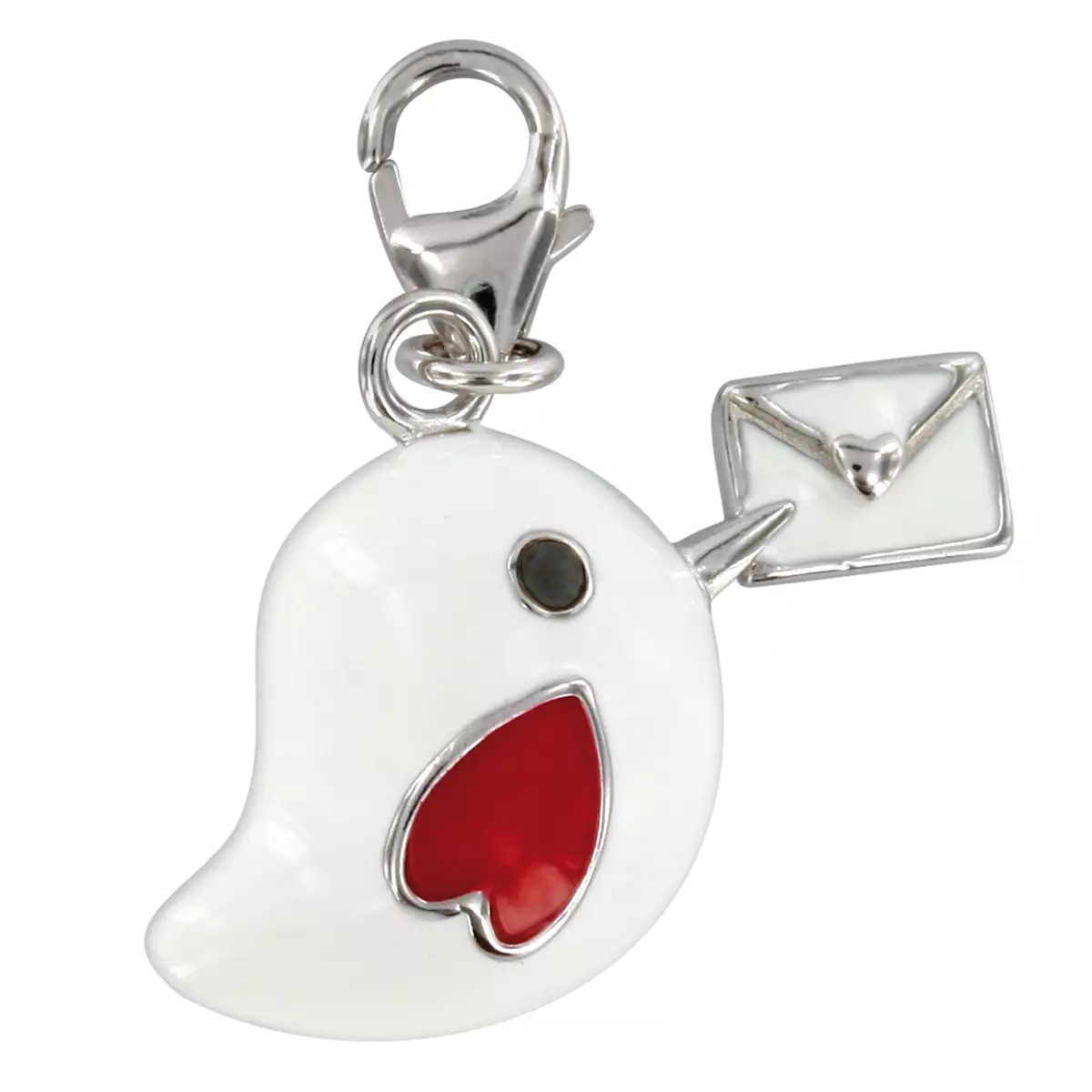 les trésors de lily Pendentif charm argent 'Oiseau Love' blanc argenté (rhodié) 25x13 mm [Q4896]