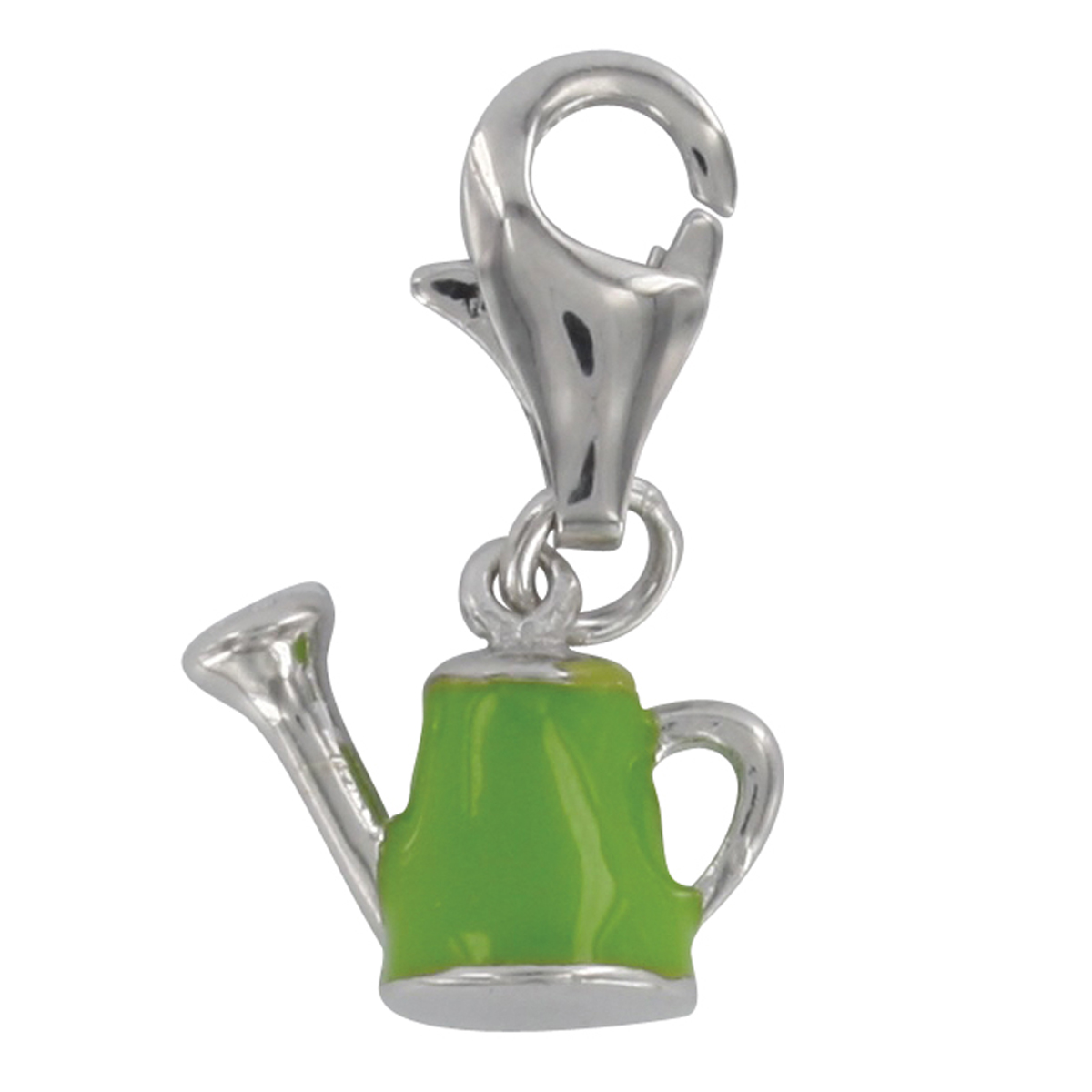 Pendentif charm argent \'Arrosoir\' vert argenté (rhodié) - 11x8 mm - [Q4902]