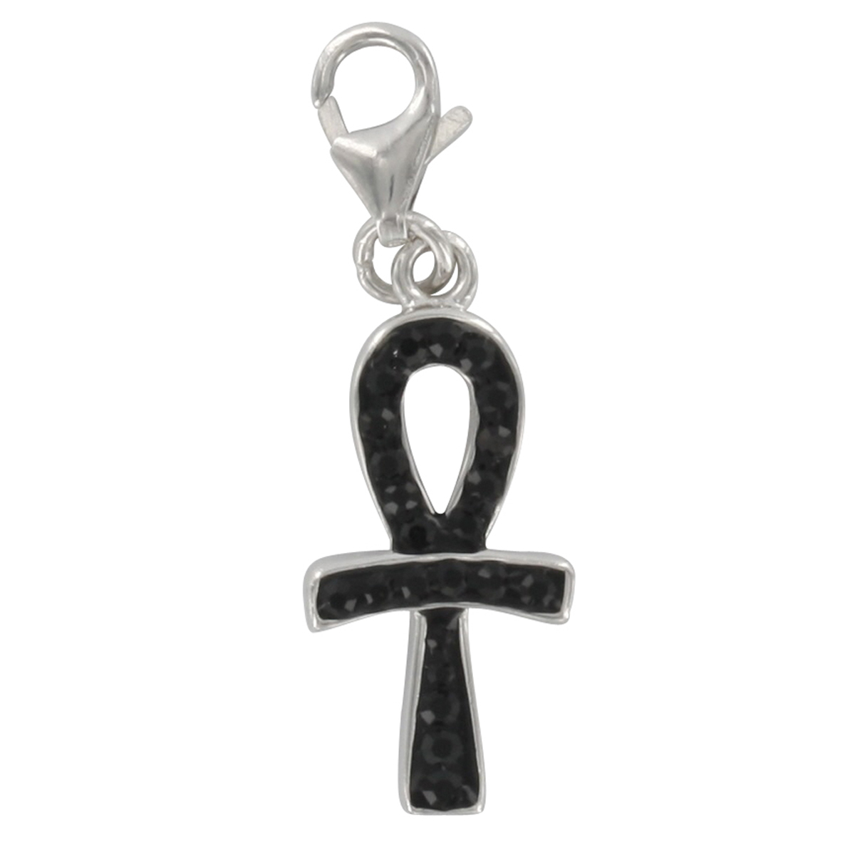 Pendentif charm argent \'Croix Egyptienne\' noir argenté (rhodié) - 19x10 mm - [Q4905]